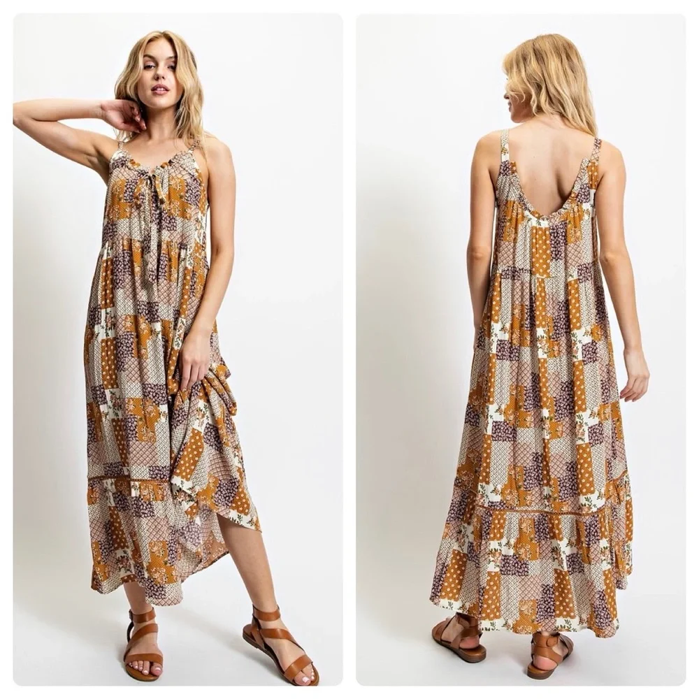 $20 start 195 LAST ONE ππQuilt Style Mix Print Midi Dress - Picture 1 of 5